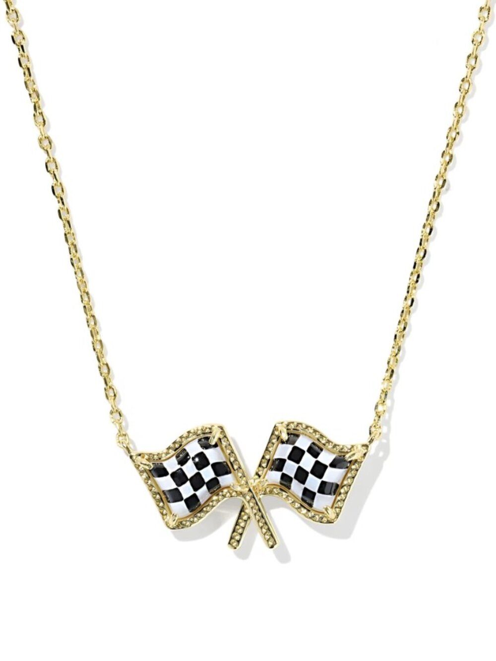 NWT Kendra Scott x Checkered Flag Gold Short Pendant Necklace